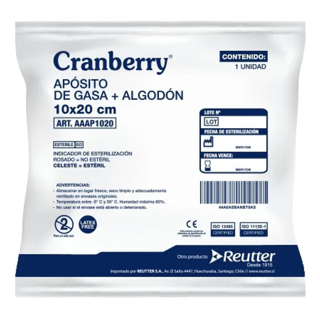 Aposito Gasa No Tejida + Algodon 10x20 Cranberry Bolsa X10