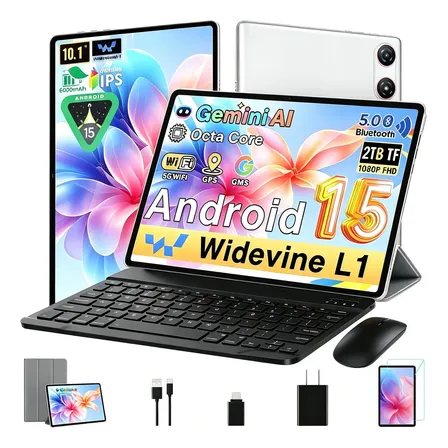 2026 Tablet Android 15, 30GB RAM (TF 2TB Expandible), 10.1Pulgadas, 6000mAh, WIFI 5G, GPS/BT5.0/OTG, Face ID, Widevine L1, Tableta de Cuerpo con Teclado, Protectora