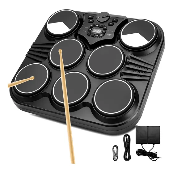 Bateria Musical Eletrônica Portátil Instrumento Com Fonte