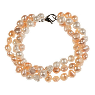 Pulsera 3 Hilos Perla Cultivada Natural Blanco Rosa Salmon Pulsera 3 Hilos Perla Cultivada Natural Blanco Rosa Salmon