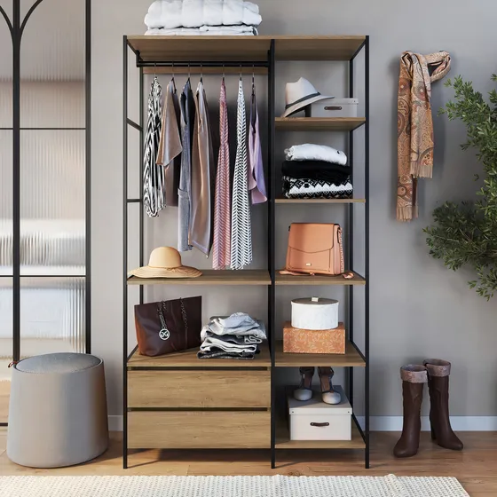 Guarda Roupa Closet Industrial P1025 Mel/Preto Placa e Ponto