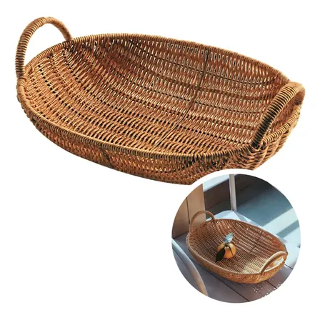 Cesta De Pão Fruteira Rattan Lavável Artesanal Organizadora Cor Marrom