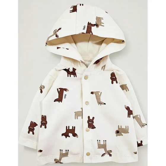Campera De Jersey Estampado Animalitos Del Bosque C/ Capucha