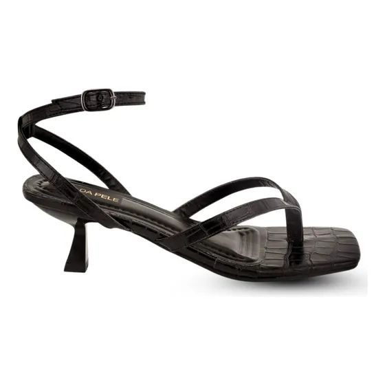 Sandáilia Feminina De Dedo Salto Baixo Fino 5412 Croco Preto
