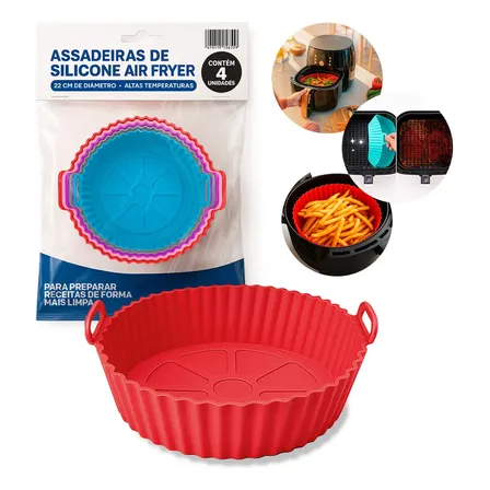 Kit 4 Forma Air Fryer De Silicone Reutilizável Antiaderente
