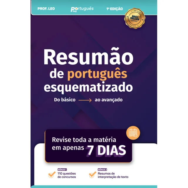 Gramática Para Concurso - Resumão De Português: Resumão Esquematizado, De Professor Leo. 1, Vol. 1. Editorial Português Play, Capa Mole, Edição 1 Em Português, 2024