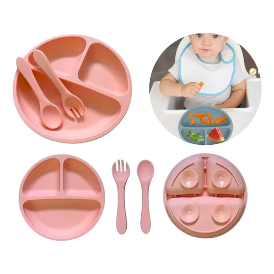 Plato Silicona Bebe Cubiertos 3 Divisiones Anticaida Ventosa