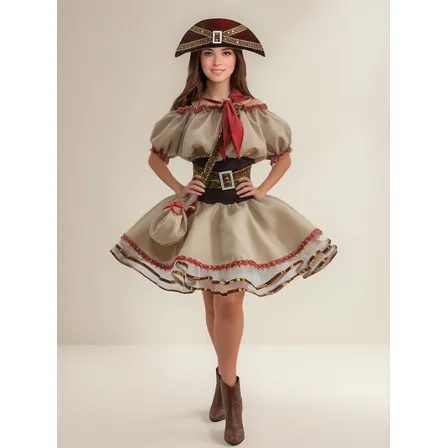 Vestido Maria Bonita Adulta Roupa Chapéu Cangaceira Premium