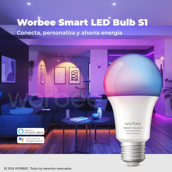 Worbee Ampolleta Inteligente Led S1 Wifi Alexa Google Home Luz Color