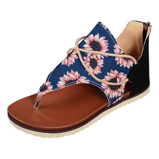 Sandalia Nueva Estampado Crisantemo Plana Comoda Puntera