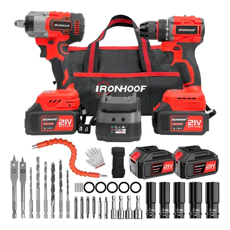Kit 2 Chave De Impacto Potente E Parafusadeira A Bateria 21v - Vermelho - 60hz
