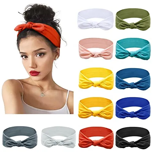 12 Pack African Bow Headbands For Women Elastic Rkctf
