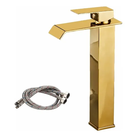 Grifo Mezclador Monomando Para Lavabo De Baño Dorado 30cm