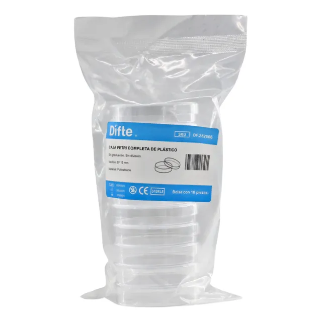 Caja Petri Completa De Poliestireno 60x15mm. Pk 50 Pzs.