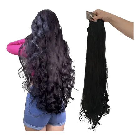 Cabelo Semi Humano Tic Tac 2 Tela 70cm 150g Mega Hair Premiu Ondulado Preto