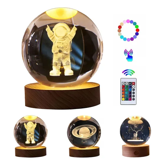 Luz De Noche De Bola De Cristal De 3d Brillante 16 Colores