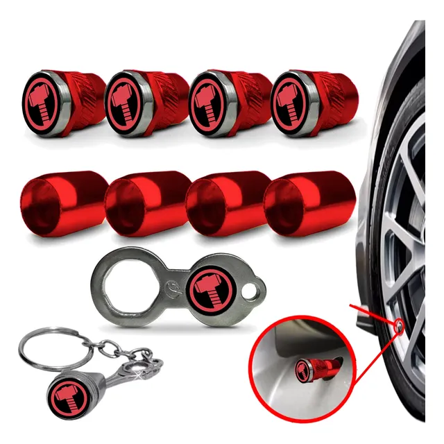 Kit Thor Antifurto De Roda Metal Vermelho Bico Valvula Pneu