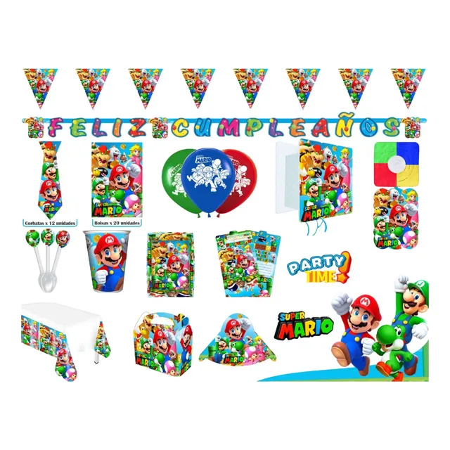 Kit Decoración Piñata Fiesta Infantil Mario Bros Economico