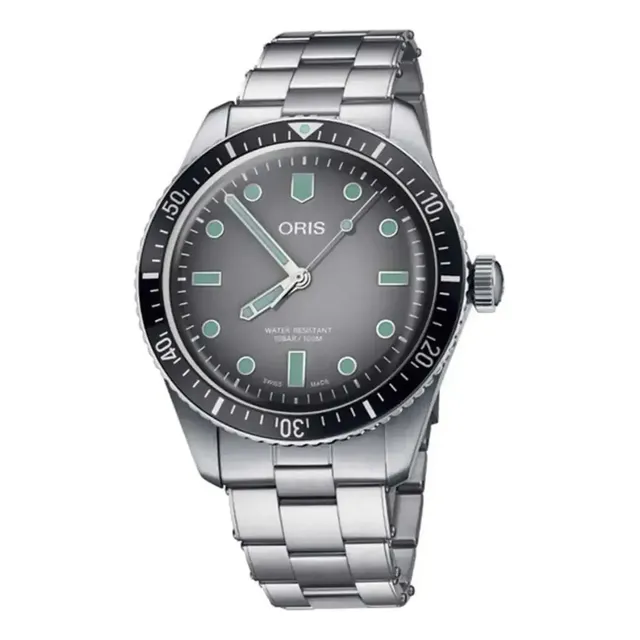 Reloj Oris Divers Sixty-five Or73377074053ma Para Hombre Correa Plateado Bisel Negro Fondo Gris