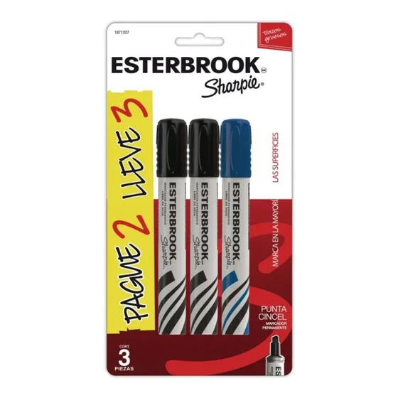 3 Marcadores Permanente Cincel Esterbrook Azul Negro Sharpie