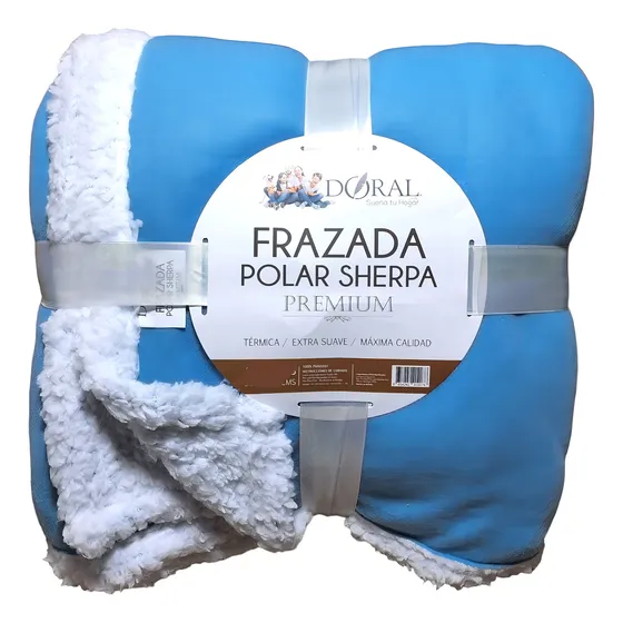Frazada Polar Sherpa Premium King 2,5 Plazas Doral Color Celeste Diseño De La Tela Liso