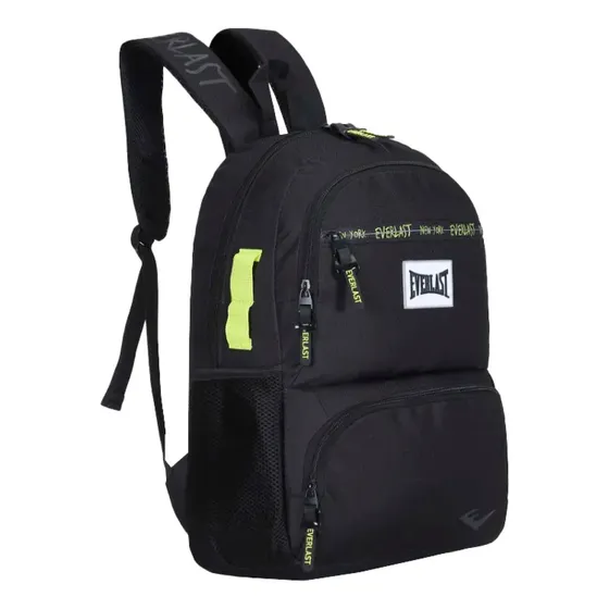 Mochila Urbana Reforzada Unisex Everlast Todo Uso Colegio Color Negro Diseño de la tela Liso