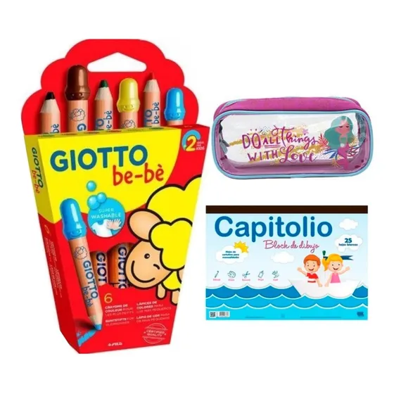 Kit Set Lapices Giotto Bebe X6 Cartuchera Pvc Block Blanco 