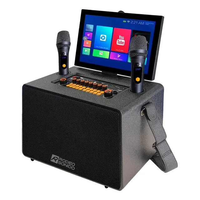 Bocina Altavoz Rodeo Sonido Patanlla Tactil Inalambrica 2 Microfonos Man Color Negro