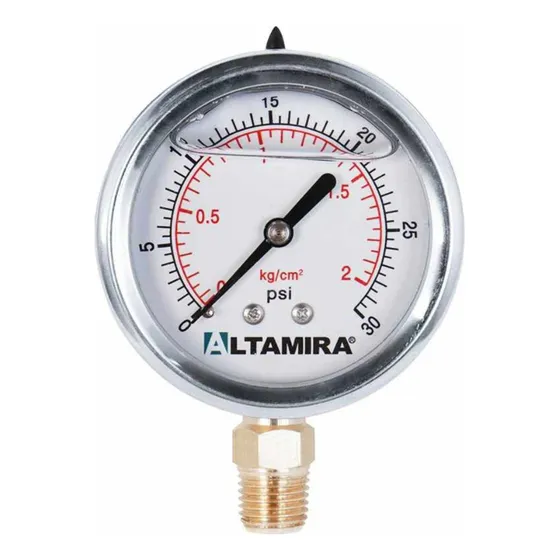Altamira Manómetro Man0-30g Con Glicerina Rango De Presión 0 - 30 Psi Diámetro De La Caratula 2.5 Diámetro De Conexión 1/4 Acero Inoxidable