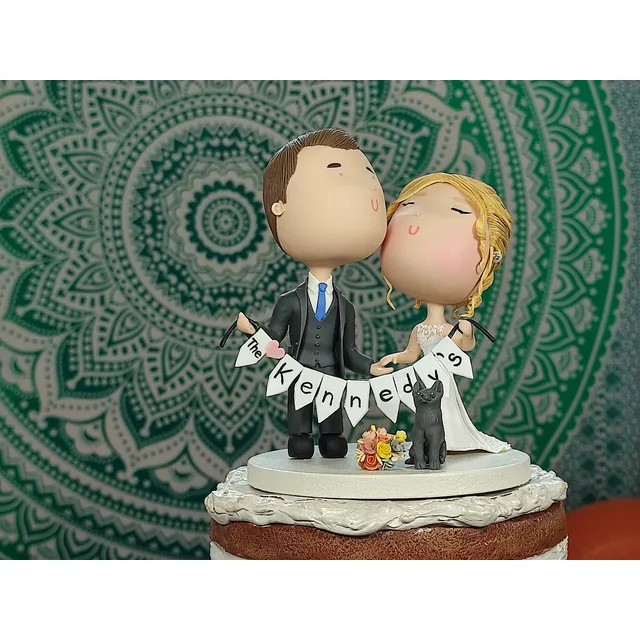 Novios Personalizados Con Un Gato Topper Para Torta De Boda