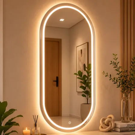 Espelho Com Led 3 Cores E Touch Oval 80x40 Jateado Banheiro