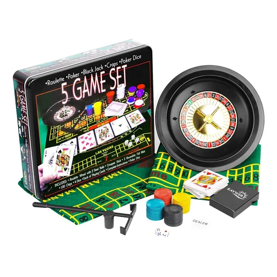 Juego De Póker 5 En 1 Ruleta Casino Dados + Caja De Metal