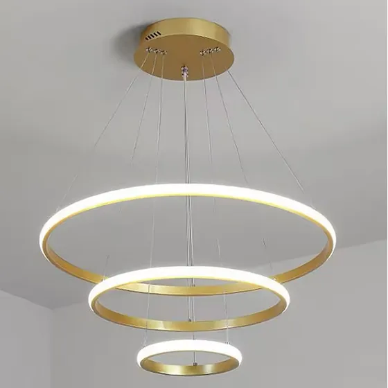 Lámpara De Techo Colgante 3 Aros Led Lujo Dorada Luz Blanca