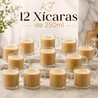 Udcharmosa Jogo De 12 Xicara De Café Chá 250ml Praticasa Caneca Vidro Transparent