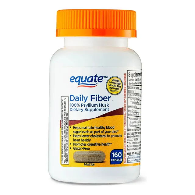 Fibra Diaria | 160 Cápsulas De Suplemento 100% Cáscara De Psyllium