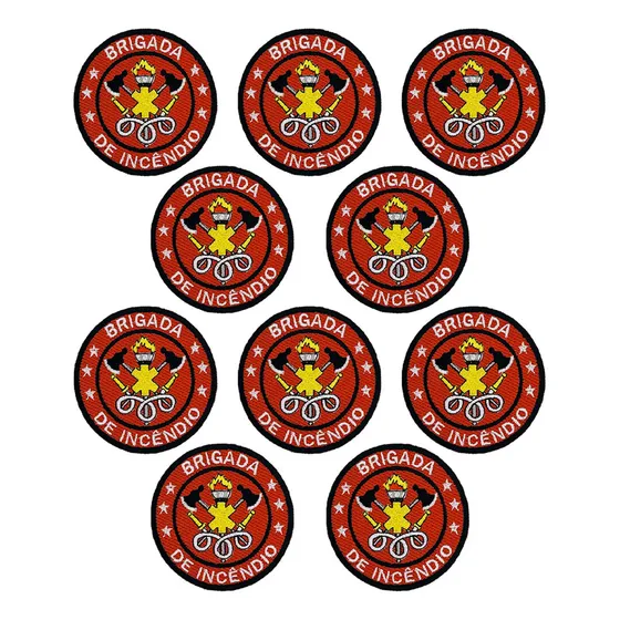 Kit 10 Apliques Brigada De Incêndio 8cm Bordado Termocolante