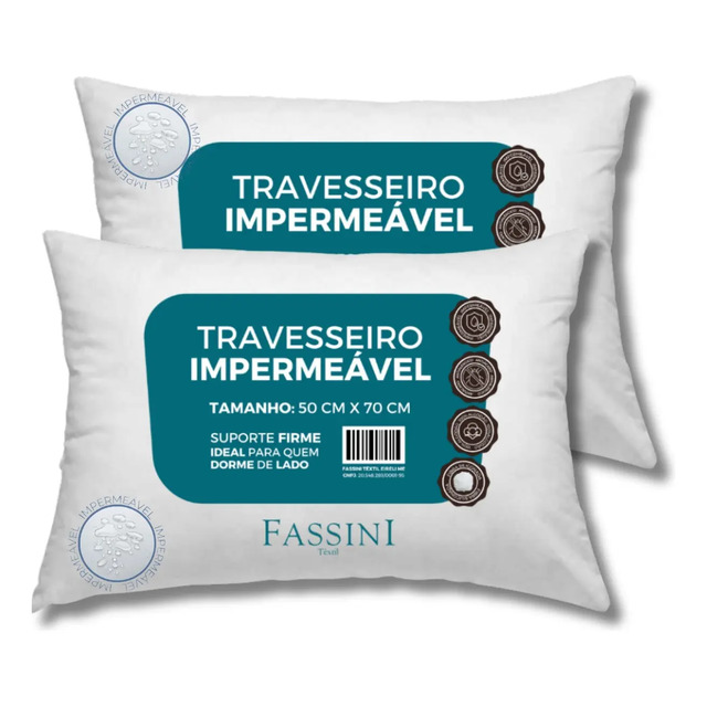 2 Travesseiros Antialérgico Impermeável 50x70 Lavável  Branco