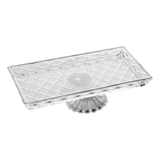 Travessa Lyor Diamond De Cristal Para Servir Com Pé 34,5cm