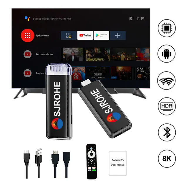Sjrohe Internet Streaming Tv Strick Android 13.0 4+32gb 8k Tv Box 4k Con Google Assistant Full Hd Tv Android Tv Game Box Tv Stick Para Google Store Magis Netflix Usb Bluetooth Cable Hdmi
