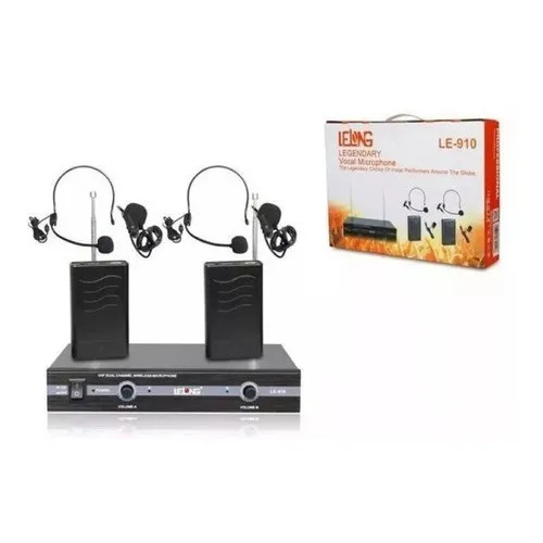 Kit Duplo Microfone De Lapela Transmissão Lelong Le-910 Cor Preto
