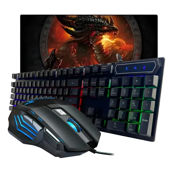 Kit Teclado Gamer Semi Mecanico Led Rgb Mouse Mouse Pad Preto