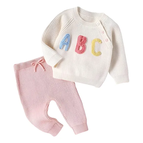 Conjunto De Lana Bebe Sweater, Pantalon Calza Tejida Niña Rosa 2 A 3 Años