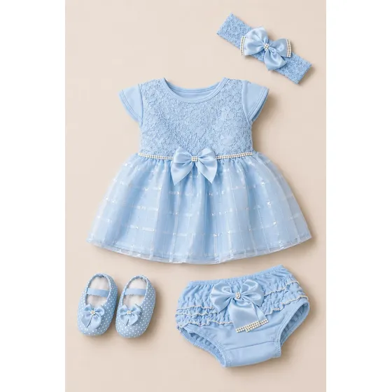 Kit Vestido + 3 Peças Roupa Bebe Recém Nascido Completo
