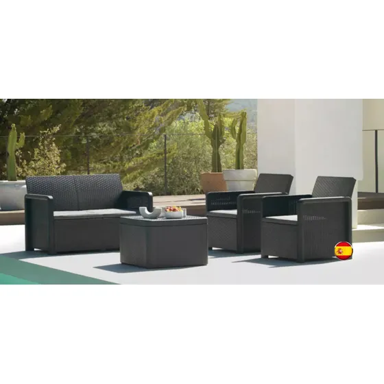 Juego De Living Exterior Shaf Nassau Plástico Sillón Mesa 2 Sillas Color Grafito