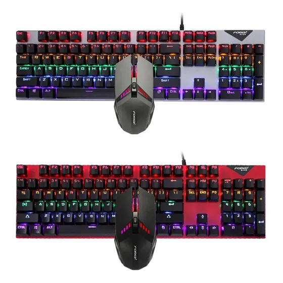Teclado Y Mouse Mecanico Forev Español Gaming Switch Azul 