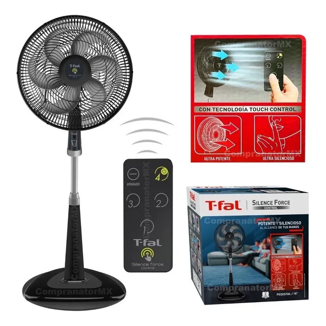 Ventilador Piso Pie Pedestal T-fal 6 Aspa Silencioso Potente