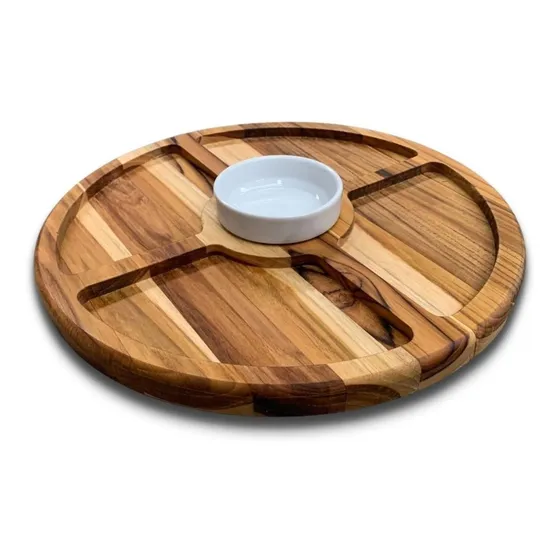 Petisqueira Madeira Com Cumbuca Porcelana Para Patê Molho