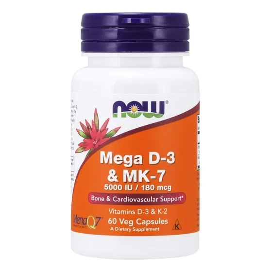 Mega D-3 Y K2, Now, 60 Caps, 5000ui 180mcg,