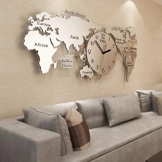 Reloj Pared Mapa Mundial 3d Decoracion Moderna Nordica Casa