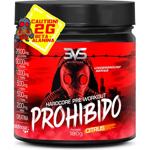 Pré Treino Prohibido 180g - Sabor: Citrus - Fórmula Exclusiva Com Creatina, Beta Alanina, Taurina, Cafeína, Arginina, L-tirosina, Palatinose E L-alanina